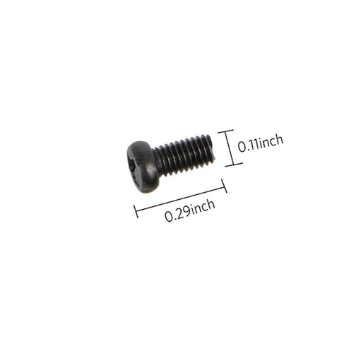 Close-up of black metal screw with dimensions on a white background, 0.29 x 0.11 inches, for Pro Grade Aluminum 25T Servo Horn Disc Set.