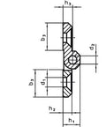 Technical drawing of heavy duty hinges with mounting holes 40 mm bore die cast zinc silver for cabinets and doors fitment ready to install.