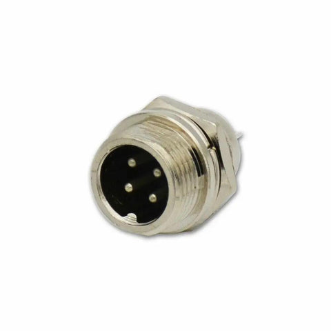 Close-up of 4-pin nickel-plated male panel mount connector from 10 Pack 4 Pin Ham and CB Radio Microphone Connectors for easy mic replacement.