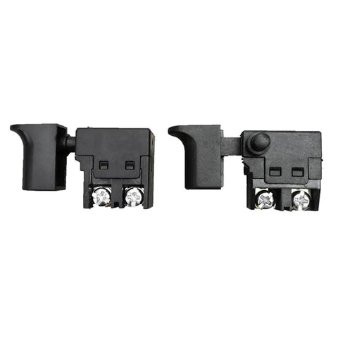 Badass Replacement Speed Regulating Switch For Electric Drill Planer And Marble Cutter With 250V Push Button Quick Install, black plastic switch close-up.