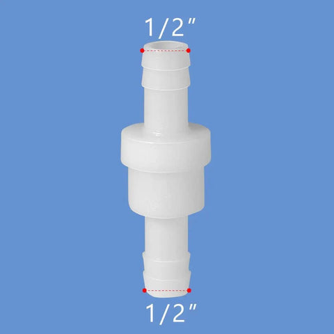 Half Inch One Way Inline Check Valve 2 Pack Non Return Hose Barb PVDF Plastic Ozone Resistant Valve