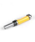 Premium 1 Pc 12Mm Shank Pattern Router Bit With Dual Top Bottom Bearings For Smooth Guided Trim On Wood Carving And DIY Projects Featuring Solid 3/4In Cutter Diameter For Super Duper Results, showing robust stainless steel cutter and yellow grip.