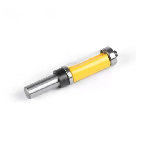 Premium 1 Pc 12Mm Shank Pattern Router Bit With Dual Top Bottom Bearings For Smooth Guided Trim On Wood Carving And DIY Projects Featuring Solid 3/4In Cutter Diameter For Super Duper Results, showing robust stainless steel cutter and yellow grip.