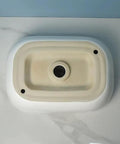 USZWBY Vessel Sinks Square Rounded Corner Simple Sink Ceramic Above Counter Wash Basin top view with smooth edges and drain hole.