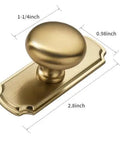 Two Pack Brushed Brass Cabinet Knobs With Satin Gold Vintage Backplate For Kitchen Drawers Bathroom Vanities And Bedroom Furniture showing measurements.