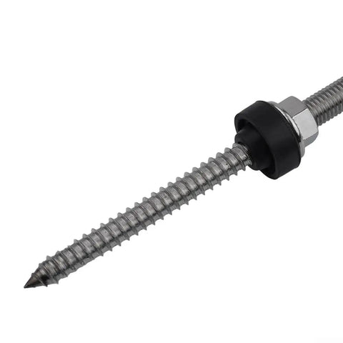 Close-up of M10 Heavy Duty Hanger Bolts For Solar Panels With EPDM Seal And Locking Nut Stainless Steel Roof Mount Adapter