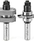 Carbide Tipped Adjustable Mission Style Straight Install And Rail System With Profile And Groove Or Rabbet Cutters, Ball Bearing Guide, One Half Inch Shank for Router Tables and Woodworking Projects, shown in close-up view