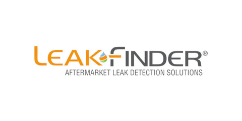 LeakFinder brand logo with orange and gray lettering and a droplet icon.