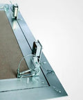Sweet Removable Access Panel Featuring No Sweat Drywall Inlay And Concealed Touch Latches For Smooth Flush Setup Sharp 12 By 12 Inch Aluminum Frame That Fits Like A Glove - close-up of metal latches and frame details.