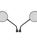Pair of wide angle round rearview mirrors with plastic frame for motorcycle and electric bike, easy mount, durable and budget-friendly.