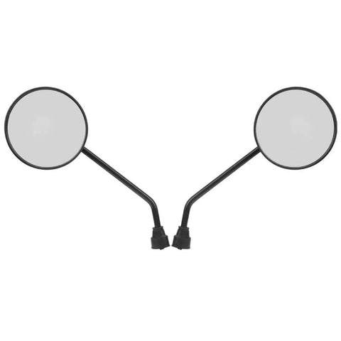 Pair of wide angle round rearview mirrors with plastic frame for motorcycle and electric bike, easy mount, durable and budget-friendly.