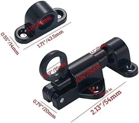 Dead Tight Automatic Sliding Door Lock Spring Bolt Latch Heavy Duty Aluminum Alloy Home Gate Window Safety Catch with pull ring and measurements.
