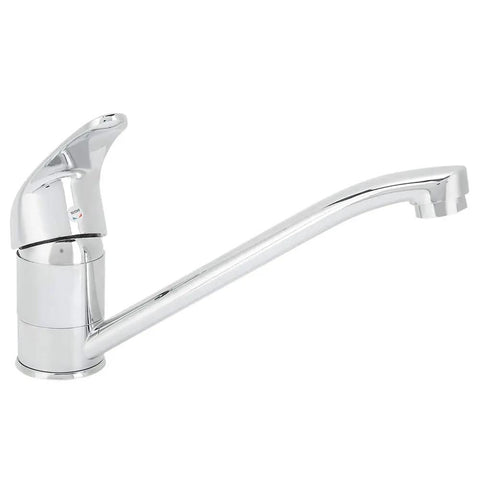 Maqulae Copper Kitchen Faucet with G1/2in Thread, Hot and Cold Water Sink, sleek chrome finish, side lever, long spout design.