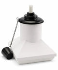 Front view of built in torch holder for tiki torches on your deck tool free click on installation wind resistant secure fit.