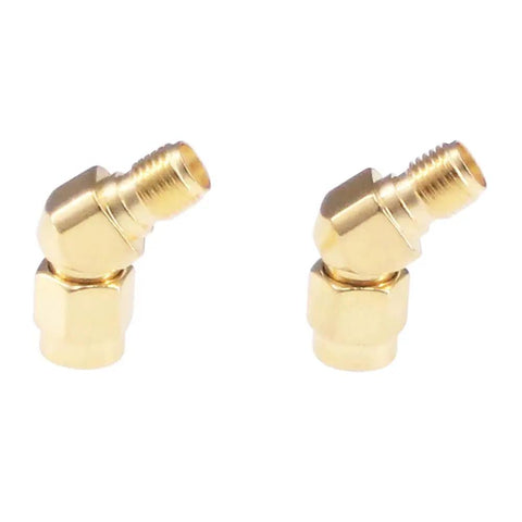 Two gold-plated 3 Pack SMA Male to SMA Female FPV Antenna Adapters Pro Grade Gold Plated Connectors in side view.