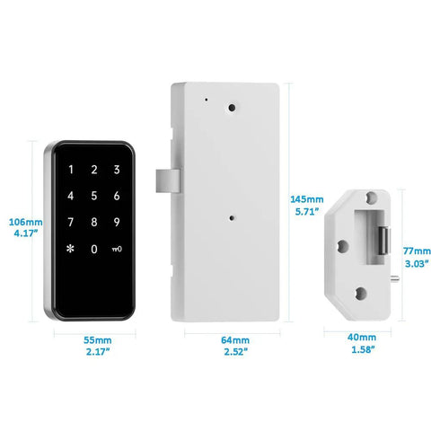 Heavy Duty RFID Lock For Gym Lockers With Password And Keycard Access Secure Cabinet Padlock For Office Drawers size dimensions shown