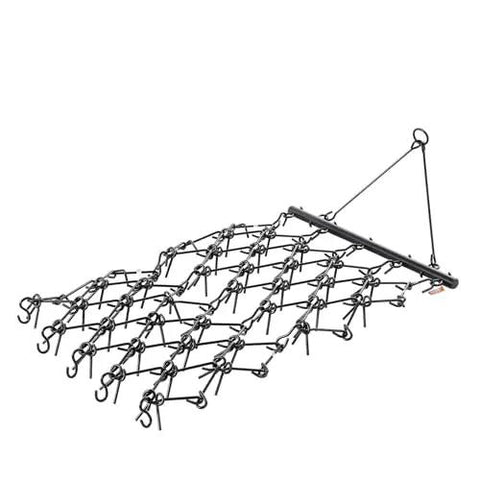 Drag Harrow For Tractor ATV And UTV Use Heavy Duty Chain Harrow With 69 Teeth 4 Ft By 4 Ft shown at angle.