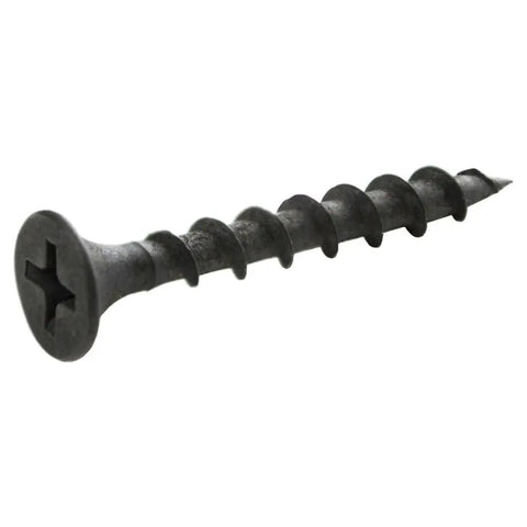 Handyman Ready Number 6 By 1 Inch 4 Phillips Bugle Head Drywall Screws with Matte Black Phosphate Coating viewed at an angle.