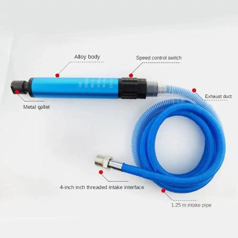 Pro Grade Micro Pneumatic Air Pencil Die Grinder Kit shows alloy body with collet, speed control switch, and exhaust duct features.