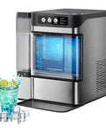 Portable Stainless Steel Countertop Ice Machine Makes Soft Nugget Ice Fast Self Cleaning One Touch Operation perfect for cocktails and parties.