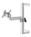 Single aluminum monitor arm stand in slick silver for workspace efficiency, offers rock solid stability and clean lines.