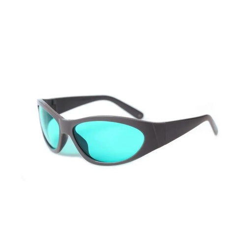 Heavy Duty Red Laser Safety Glasses With OD4 Plus Rating For 600 To 700Nm Ranges delivering fifty percent light transmittance, showcasing side view and lens color.