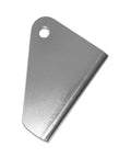 Universal actuator mounting bracket, front view; silver metal with a single mounting hole