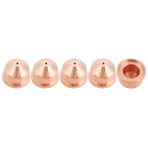 5 Pack Copper Plasma Cutter Nozzles 420169 Torch Tips for heavy duty cutting, showing copper tips for steel and aluminum work.