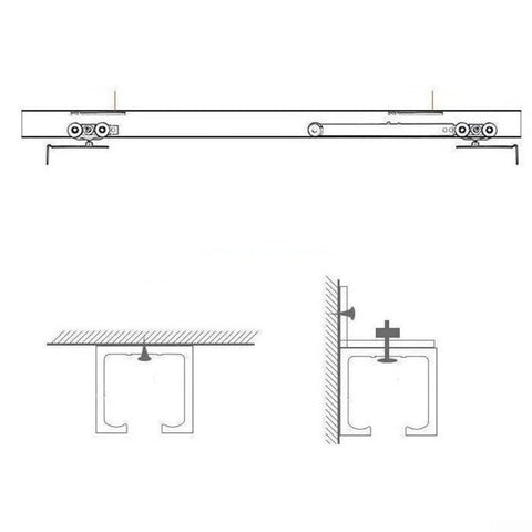 Diagram of Slick Four Wheel Metal Sliding Track Pocket Door Roller Kit With Hanger Ball Bearing Pulleys for installation.