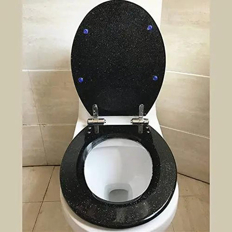 Top Shelf European Resin Toilet Seat With Smooth Slow Close Lid And Plush Extended Shape For Major Comfort And Zero Fuss Quick Cleanup In Your Daily Routine, shown from above on a toilet.