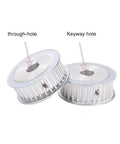 Premium HTD 5M Timing Pulley Featuring Crisp 32 Tooth Design Solid Alloy Construction And Locking Keyway Setup for smooth belt tracking, showing through and keyway holes.