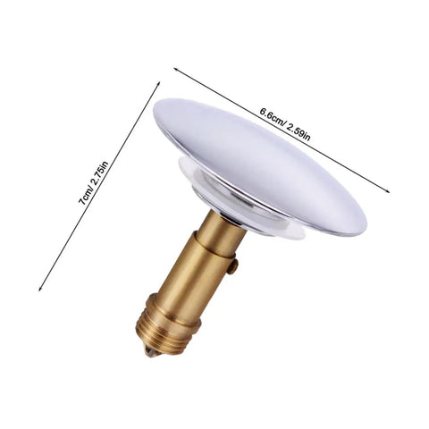 Copper Pop up Bathtub Plug with Bounce Design for Drain Hole, 7cm / 2.75in height, metallic gold and white, ideal for sinks or bathtubs.