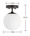 Dimensions of Cool Soft Black Semi Flush Mount Ceiling Light With Frosted Glass Shade, Vintage Close-To-Ceiling Fixture.