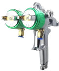 Heavy Duty Dual Nozzle Pneumatic Paint Sprayer With Pressure Feed For Smooth Coating On Any Workpiece Featuring Stainless Steel Tips