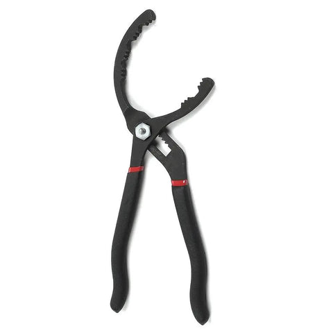 Ratcheting Oil Filter Pliers 2 To 5 Inches With Locking Mechanism, forged steel, non-slip grip, grooved jaws, heavy-duty tool