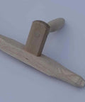 Top view of Wooden Snath Handle For Harvest Tools, 68 Inch Length, Dual Fixed Handles, Not Adjustable, Made In Austria showing grain