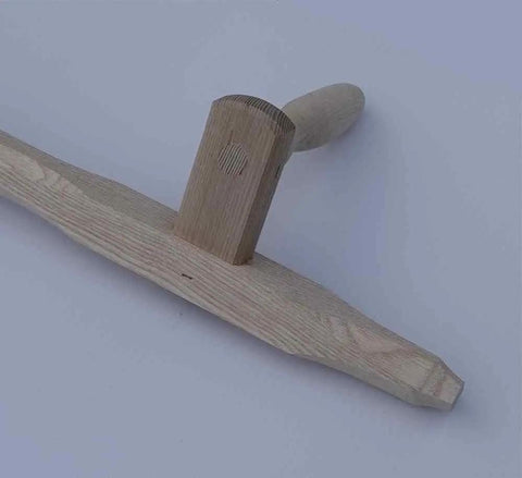 Top view of Wooden Snath Handle For Harvest Tools, 68 Inch Length, Dual Fixed Handles, Not Adjustable, Made In Austria showing grain
