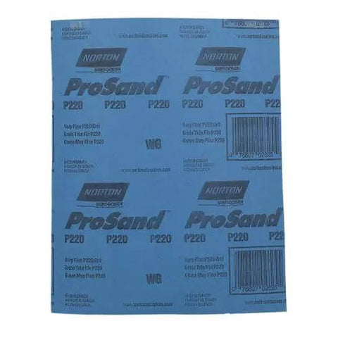 ProSand 11 Inch By 9 Inch Sanding Sheet 220 Grit Very Fine Aluminum Oxide Abrasive With Durable Paper Backing, blue sheet close-up