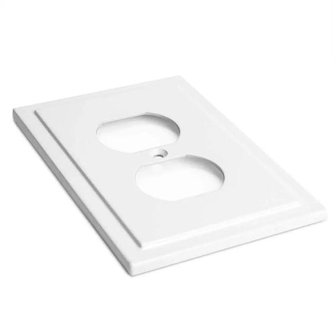 Dope Modern Edge Decorative Wall Plate And Switch Plate Cover Set In White Zinc Alloy Durable Single Duplex 3 Pack Easy Install Neutral Finish