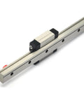 Beefy Stainless Steel 150mm Linear Rail Guide With MGN12C Carriage Block For 3D Printers And CNC Machines, Smooth Precise Motion, 440C Alloy, 4 M3 Holes On Carriage, Heavy Duty DIY Machinery Upgrade. 150mm stainless linear rail with MGN12C carriage, angled view