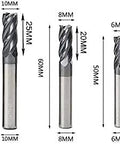 Carbide end mill set with straight shanks; five pieces shown in diameters 5–12 mm (5,6,8,10,12 mm).