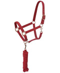 Double Ply Padded Nylon Horse Halter With Neoprene Crown And Nose Pad Antique Copper Hardware Lead Rope Red Easy On Off With Snap