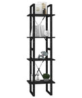 Black Four Tier Book Cabinet With Engineered Wood Shelving Industrial Style Tall Bookshelf For Living Room Or Home Office Durable