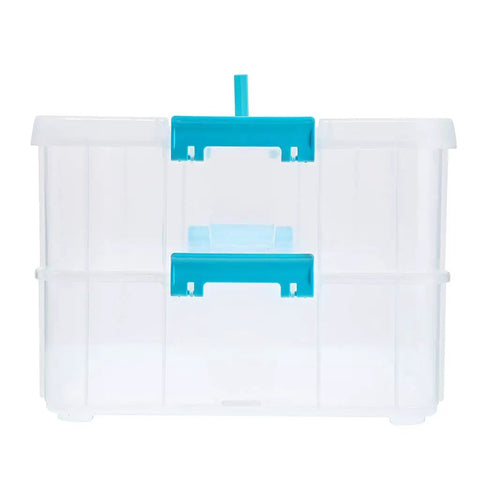 Hella Durable Two Tier Stack And Carry Storage Container With Tight Snap Lid And Nifty Grip Handles For Hassle Free Tidy Up Of Craft Gear Sewing Threads And Beauty Boss Essentials Blue
