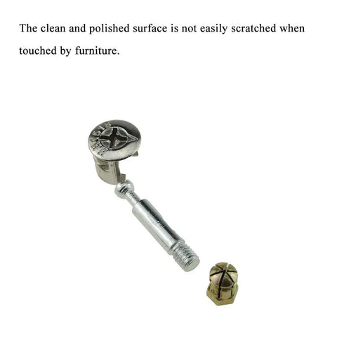 Heavy Duty Furniture Cam Lock Connectors With Flat Back Dowel Pins Knock Down Hardware Kit For Drawers Cabinets And Dressers Built Badass For Any Room Rock Solid Grip In 11 Sets showing a polished cam lock and nut.