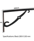 Built Different Wrought Iron Shelf Bracket, Decorative Corner Wall Mount, 200x130mm black iron for heavy-duty storage.