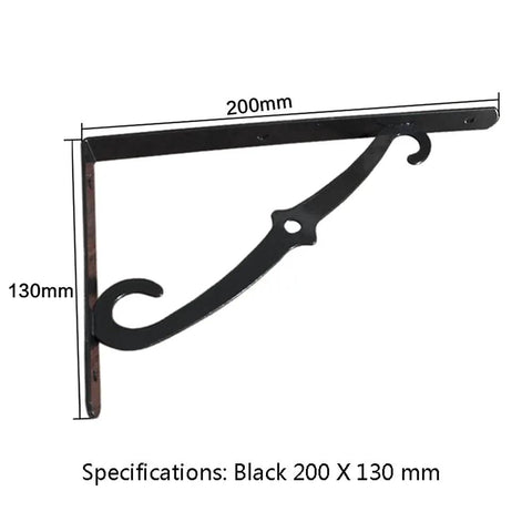 Built Different Wrought Iron Shelf Bracket, Decorative Corner Wall Mount, 200x130mm black iron for heavy-duty storage.