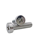 Top Notch 304 Stainless Steel Cheese Head Machine Screws With Phillips Drive In Metric Sizes M2.5 Through M6 Including M3x8mm Pack Of 100 stacked screws showing heads and threads.