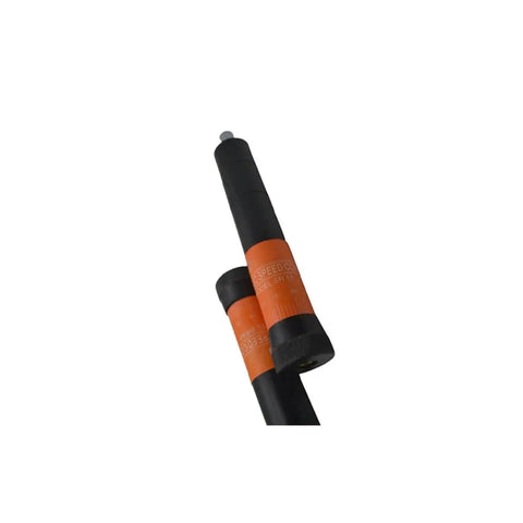 Tough As Nails Heavy Duty Adjustable Hydraulic Buffer Dashpot For Smooth Deceleration And Industrial Shock Absorption Three Fifty Kilogram Workhorse Capacity Made To Handle Rough Shop Work, black and orange design, close-up view.