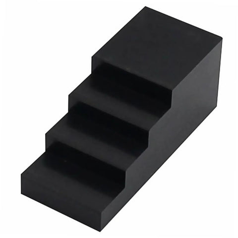 Mobestech motorcycle hub nut tool, black plastic stepped wedge block for cam/crank bolt installation (side view)